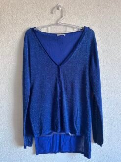 Blusa Brilhosa Azul de Manga Comprida