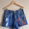 Short Jeans Desfiado Bordado Bananas Coloridas Tamanho 44