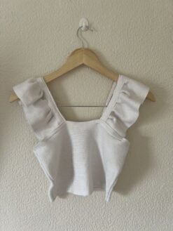 Cropped Branco Com Babado Tamanho M